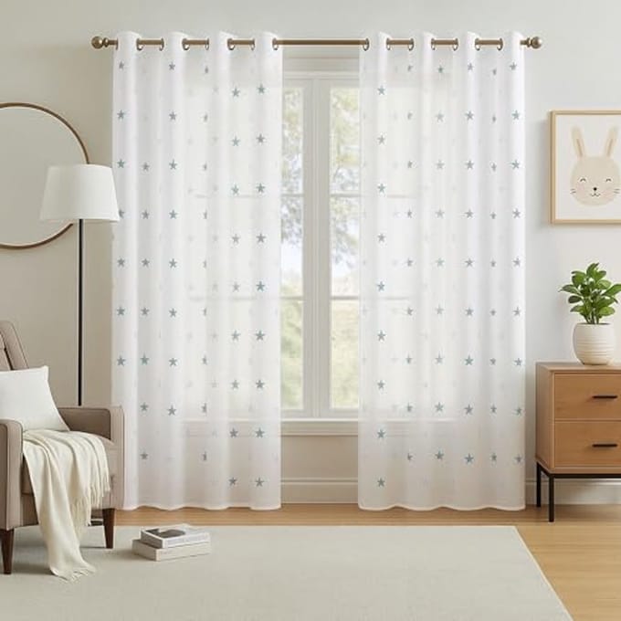 Semi-transparante Gordijnen met Sterren Borduring in Polyester - 140x290cm - Set van 2