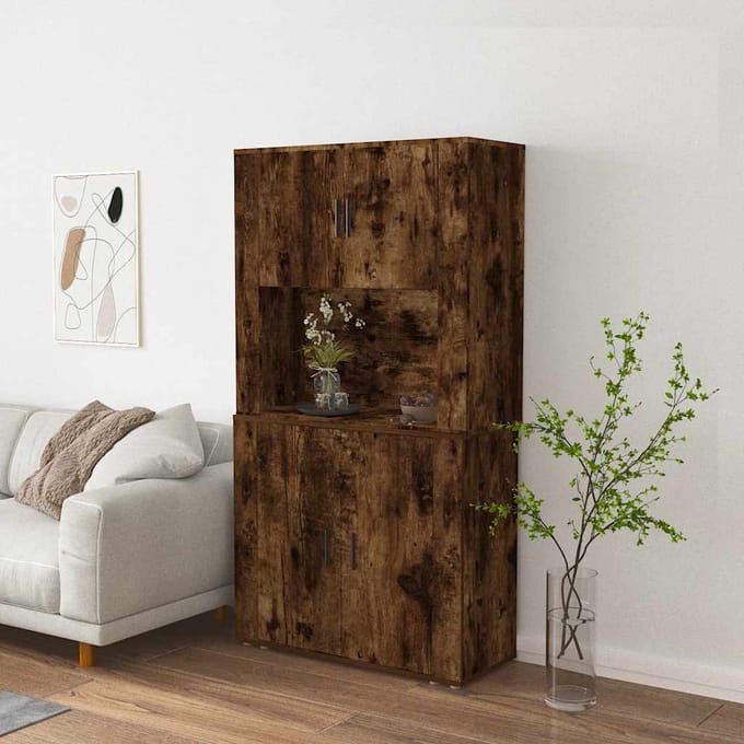 vidaXL - Hoge - kast - bewerkt - hout - gerookt - eikenkleurig