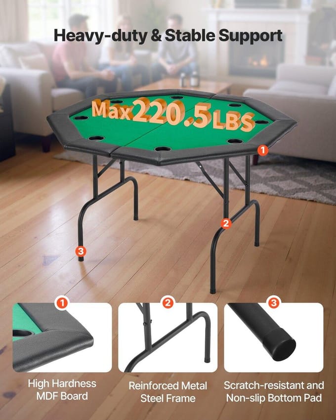 Table de Poker Pliante 1220 mm Pliable 8 Joueurs Casino Table Texas Hold'em