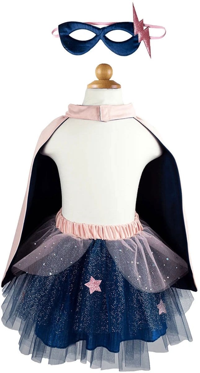 Verkleedset Super-Duper Heldin Roze/Marineblauw, 7-8 jaar