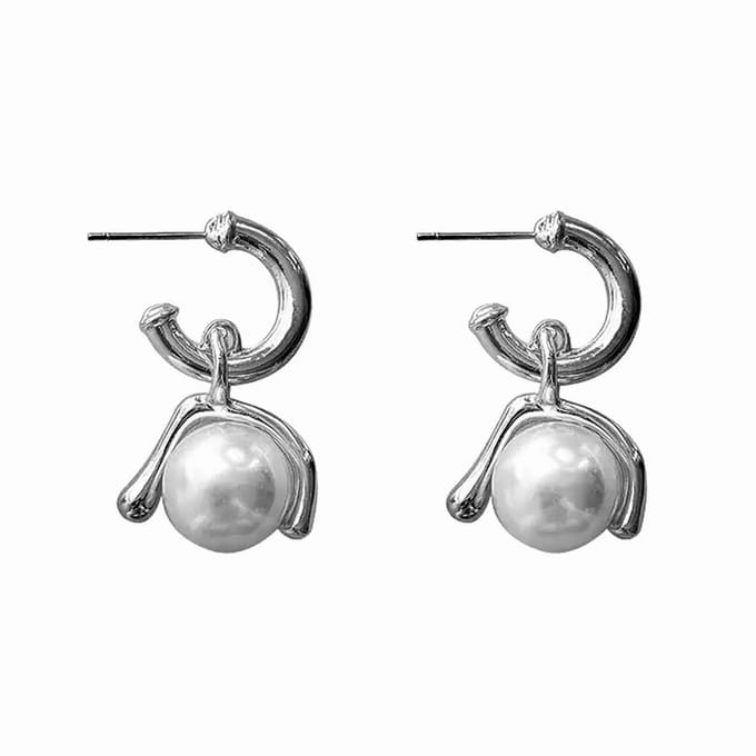 Fliex - oorbellen - parel - oorhangers - zilverkleurig