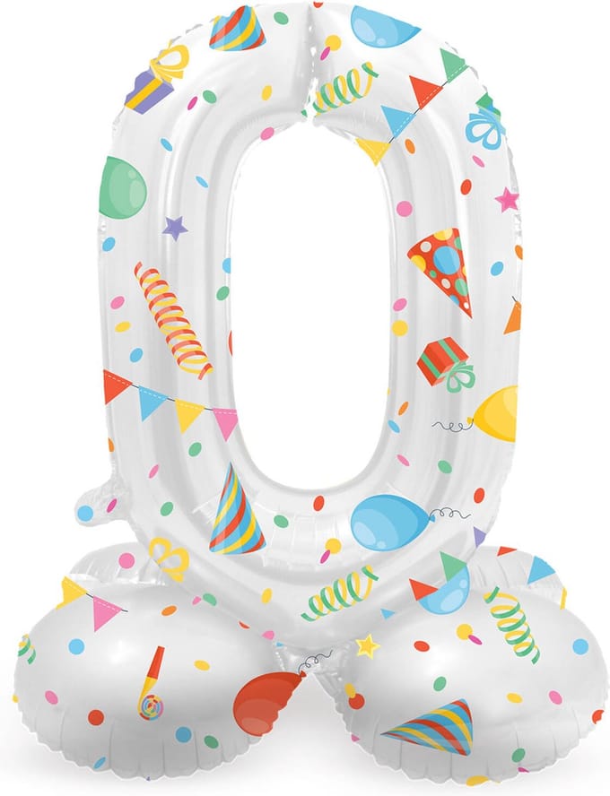 Staande Folieballon Cijfer 0 Joyful Party - 41 cm