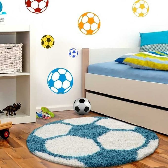 Kindervoetbalkleed voor de kinderkamer, turquoise-wit 100 cm rond