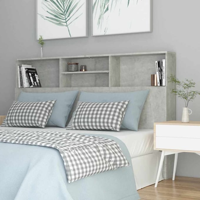 Vidaxl Bedhoofd met Planken, Beton Grijs, 160X19X103,5 Cm