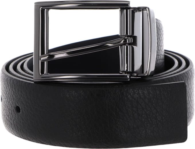 VALENTINO Leren Riem Bairone Classic Belt W105 Nero / Blu Zwart