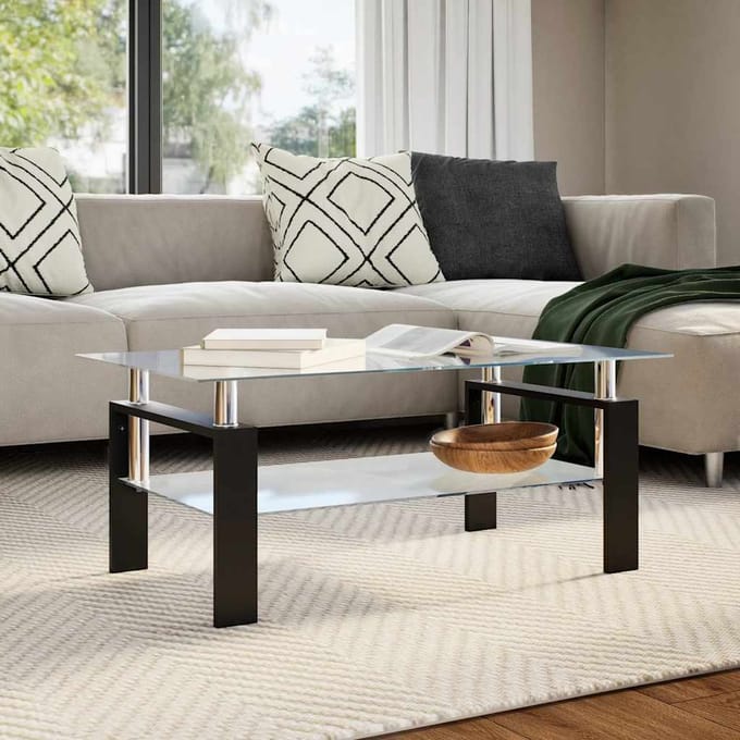 vidaXL - Salontafel - 95x55x40 - cm - gehard - glas - transparant - en - grijs