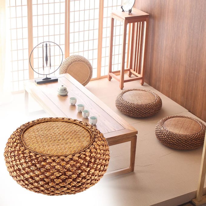 Huishoudelijk Japans Stijl Ronde Vloerkussens Kussen voor Woonkamer Balkon Tatami Koffiekleur beige