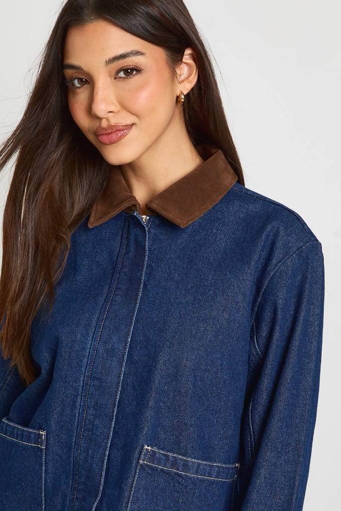 boohoo Dames Denim Boerderijjas | Rinse | Maat: 44