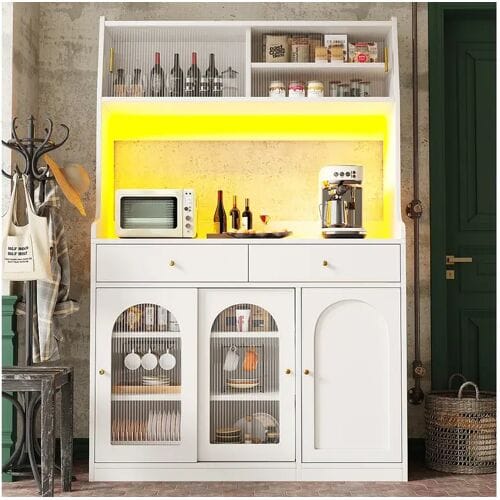 ModernLuxe Keukenbuffet 120×40×180 cm - met LED-verlichting - 2 laden en 5 deuren - verstelbare planken - wit