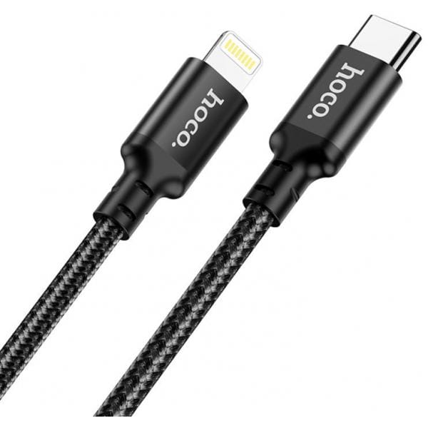 Hoco 20W PD Gevlochten USB-C naar Lightning Kabel 2M Fast Charge Zwart