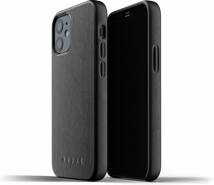 Mujjo - Full Leather Case geschikt voor iPhone 12 Mini - Zwart | Zwart