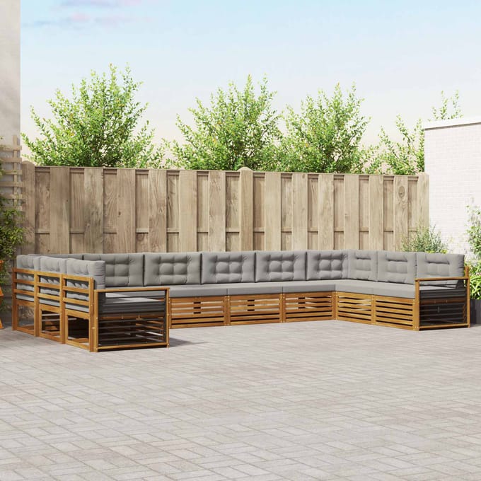 vidaXL - Sofa-Sets - 10 - st - Natuurlijk - en - Licht - Grijs - Massief - Acacia - Hout