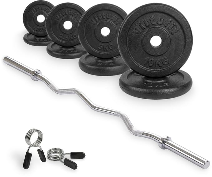VirtuFit Gietijzeren Halterset - EZ Curlstang met Veerclipsluiters - 30 mm - 43 kg