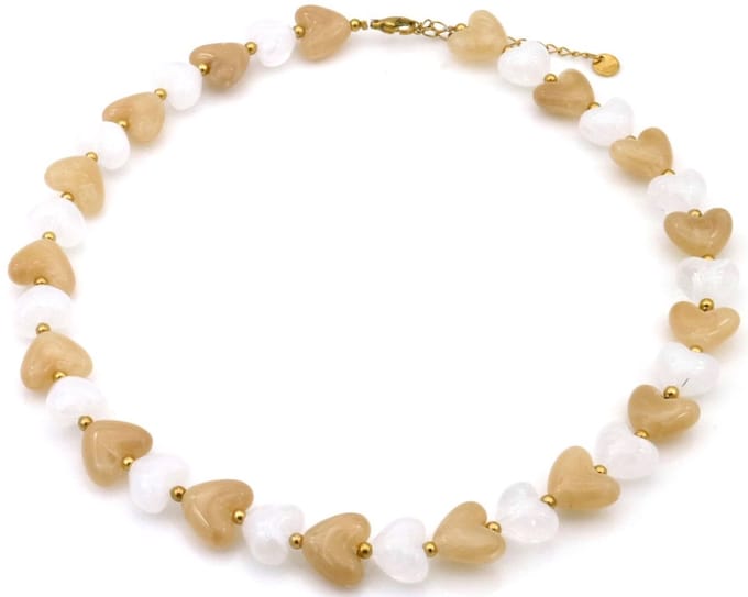 Ketting - RVS - hartjes - bruin - 40-45 cm
