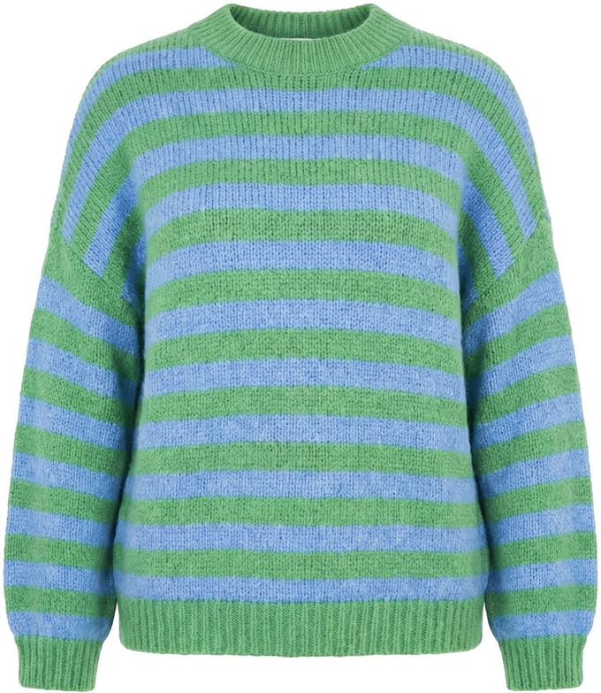 Studio Untold - Dames - Trui oversized grof breisel kleurrijke strepen - Groen - Maat 46+