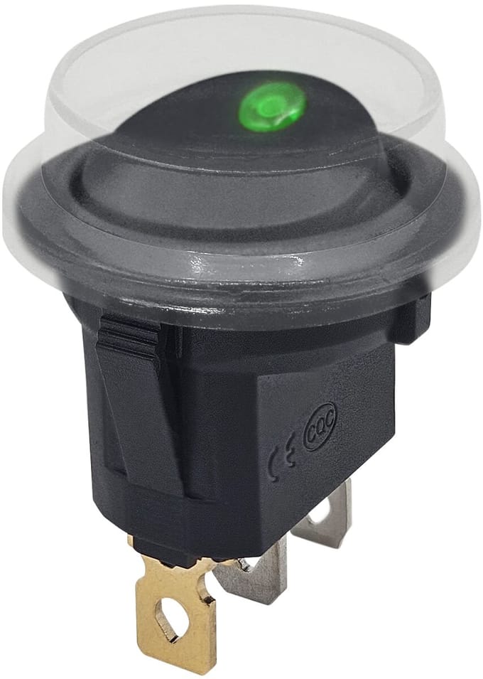 ProRide Wipschakelaar ON-OFF KCD2-12 - met Beschermkapje - 3 pins - Rond - 12V/20A - LED indicator Groen