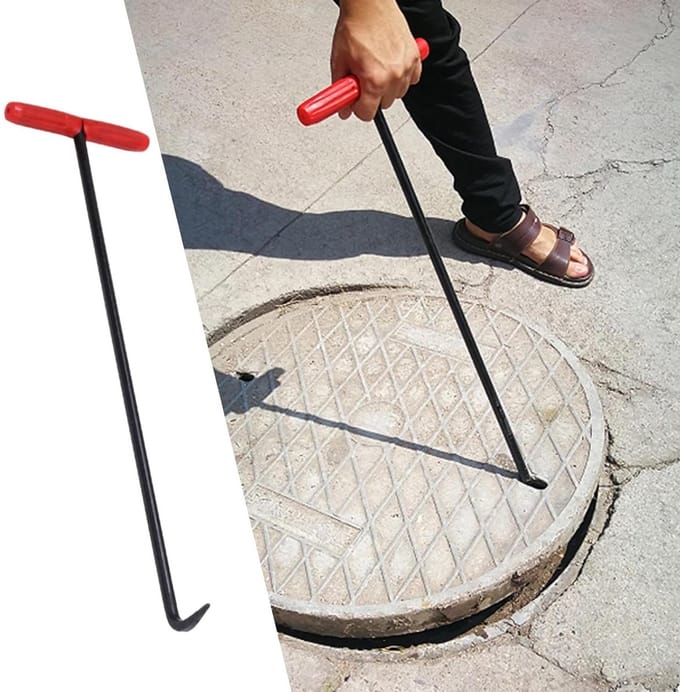 Putdekselhaak - Hijshaak Koevoet - Putdeksels Openen - Ergonomische T-greep - 86 cm - Zwart