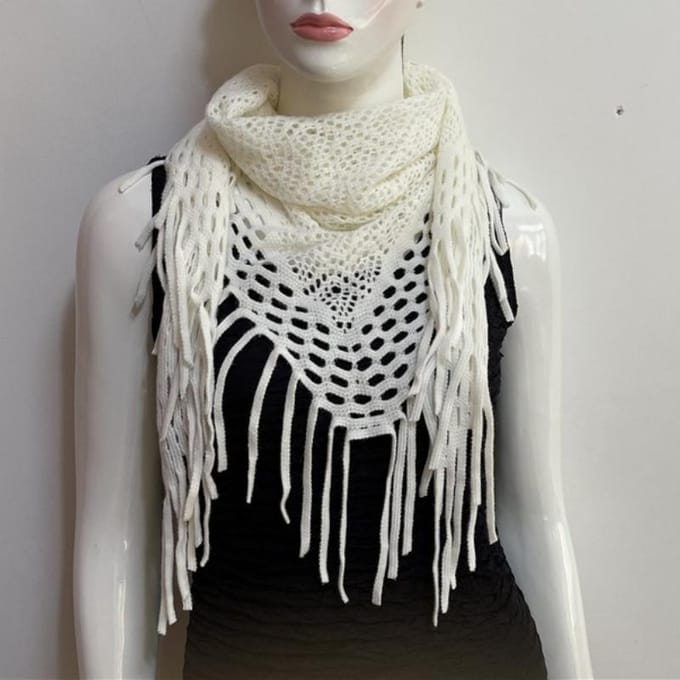 1pc Foulard Rond en Maille Creuse à Pompons rouge