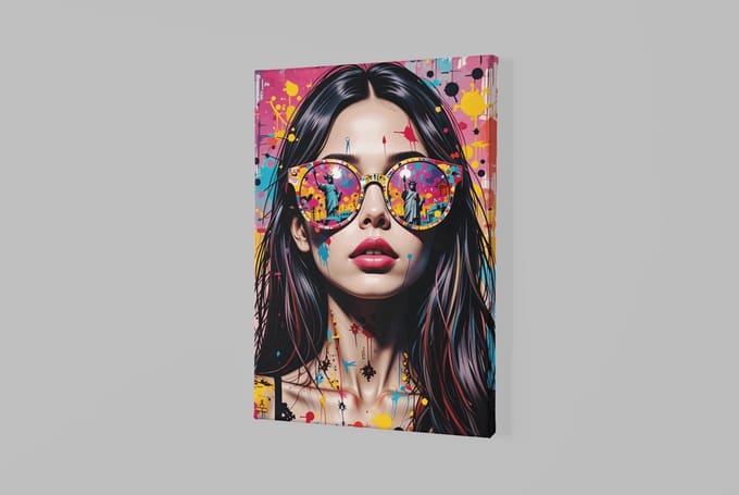 Canvas Schilderij - Vrouw Gezicht - Kleurrijk - 120x80x2 cm