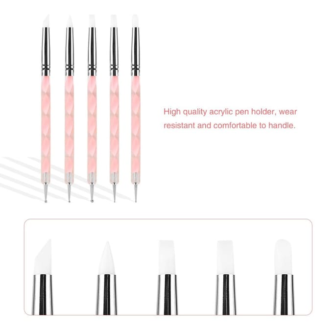 5 pièces Outil de sculpture d'argile à double tête Nail Poterie Silicone Pointeur Pinceau Stylo (Rose) rose