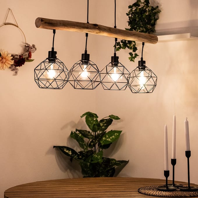 Globo - hanglamp - Theodor - naturel zwart - metaal - grote eettafellamp - E27 - 15416-4