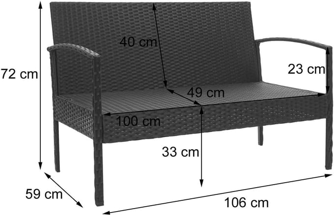 Poly-rattan set MCW-F56, balkon/tuin/lounge set ~ grijs, donkergrijze kussens