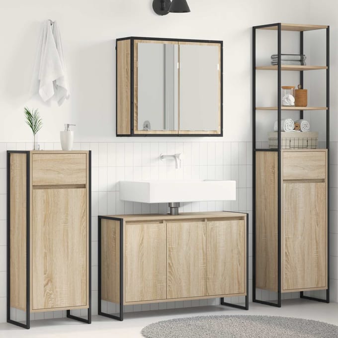 vidaXL - Badkamermeubel - Set - 4 - st - Sonoma - Eik - Bewerkt - hout