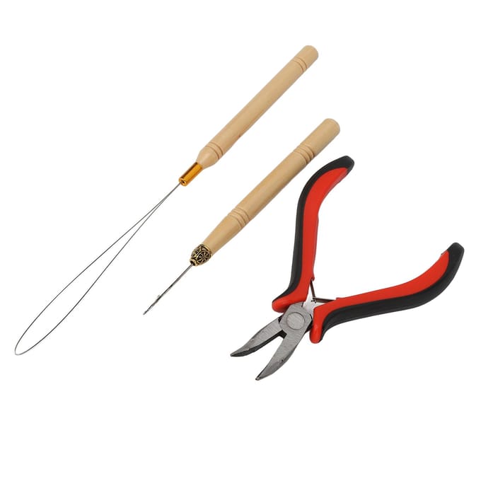Haaruitbreiding Tool Kit Tang Haaknaald Trekhaak Siliconen Linkringen Kralen Haarstyling beige