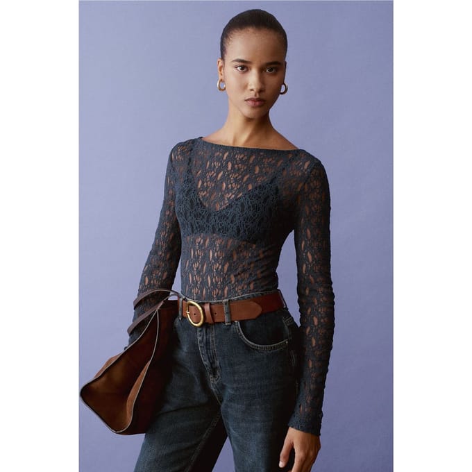 Slim Fit Kanten Bootsvorm Blouse