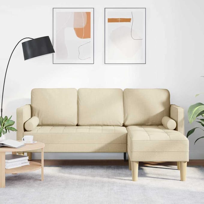 vidaXL - Bankstel - met - kussen - Crème - Polyester