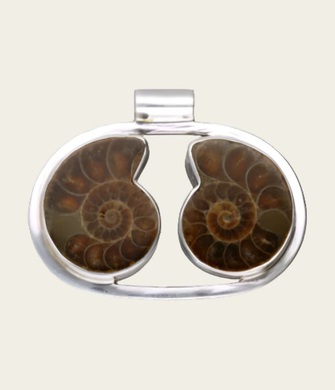 Zilveren Ammoniet versteende schelp duo XL kettinghanger