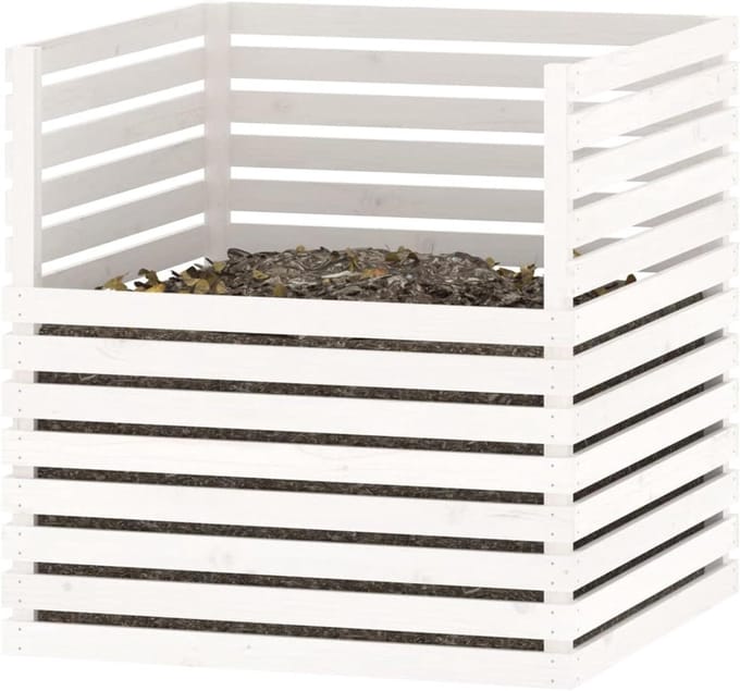 Compostbak Hout - Compostvat Tuin - Afval Verwerken - Stevig Frame - 100x100x102 cm - Wit