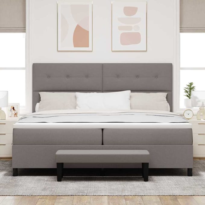 vidaXL - Boxspring - bed - met - hoofdeinde - Taupe - 200 - x - 200 - cm - Stof