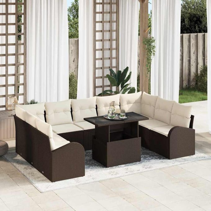 vidaXL - Tuinbank - Set - 10 - st - Bruin - en - Crème - poly - rattan