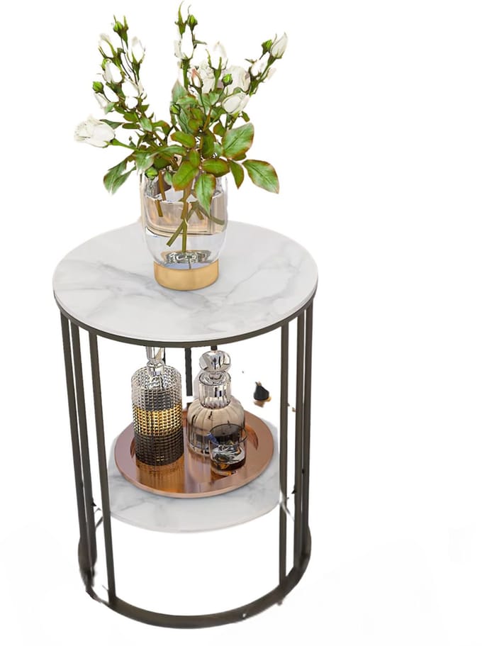 Ronde bijzettafel Malito -Salontafel - Woonkamer - Marmerlook - Side table - 40cm