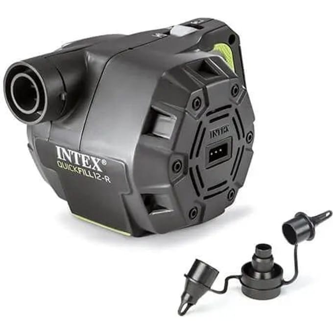 Intex Quickfill 66642, Oplaadbare Elektrische Opblaaspomp 12V/230V, Draadloos, Opblazen en Leegzuigen, Met 3 Opzetstukken en Adapters, Groen