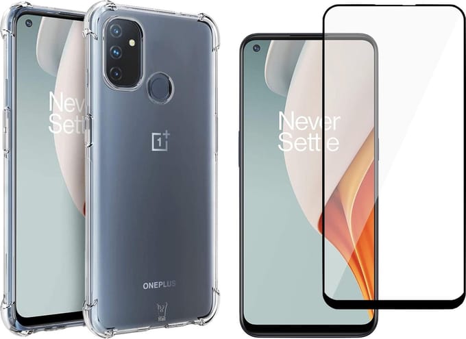 Hoesje geschikt voor OnePlus Nord N100 - Transparant Shock Proof Case + Screen Protector Glas Full Screen