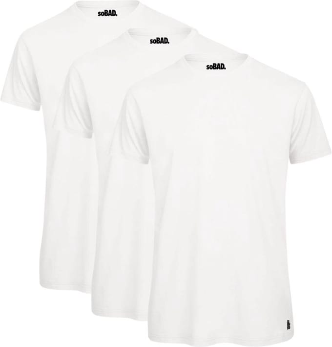 Basic t-shirt - wit - S - soBAD. | 3-pack | Unisex | Regular fit | Katoen | Shirt heren