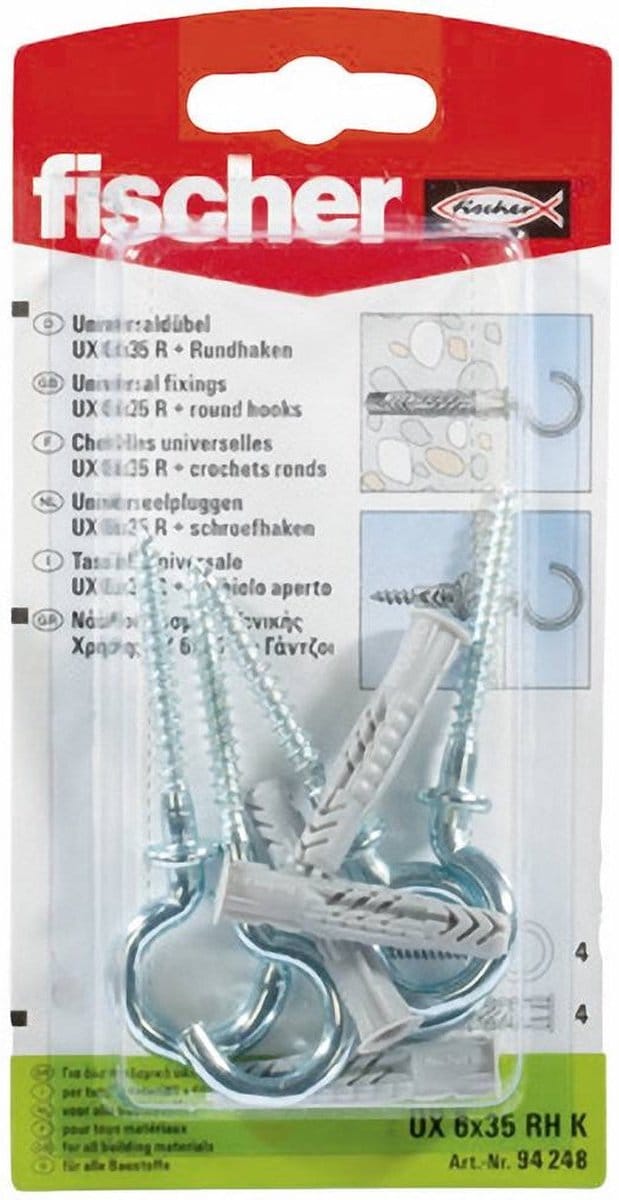 Fischer Universeelplug/Haak U x 6 x 35RHK - 4 Stuks