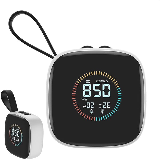Luchtkwaliteit Monitor - Luchtkwaliteit Tester - Binnenlucht Controleren - Geïntegreerde Ventilator - 7 cm - Wit