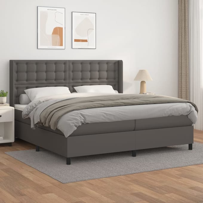 vidaXL - Boxspring - met - matras - kunstleer - grijs - 200x200 - cm