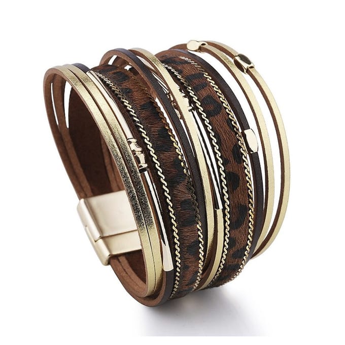 Sorprese armband - Luipaard print - armband dames - wikkelarmband - multi - leer - cadeau - Model C - Sinterklaas - Kerst - Cadeau