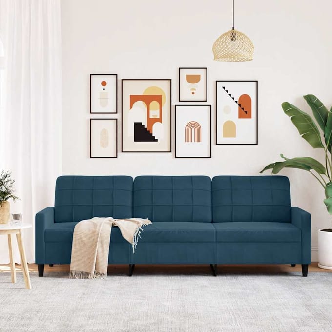 vidaXL - Driezitsbank - 210 - cm - fluweel - blauw