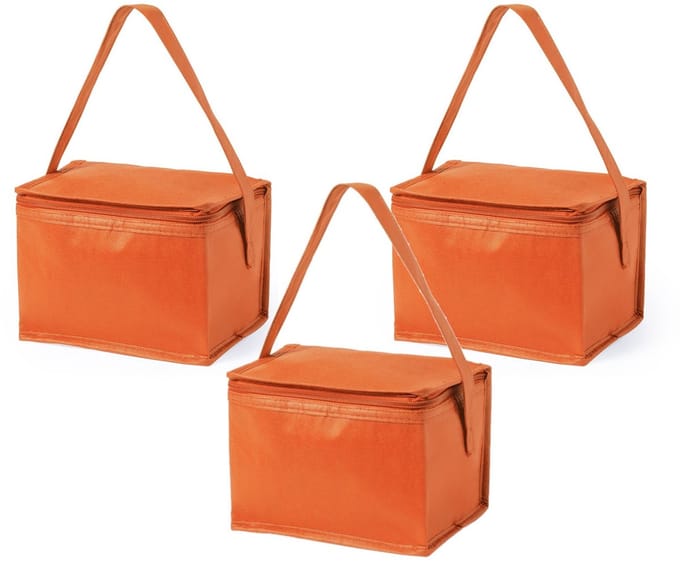 10x stuks kleine mini koeltasjes oranje sixpack blikjes - Compacte koelboxen/koeltassen