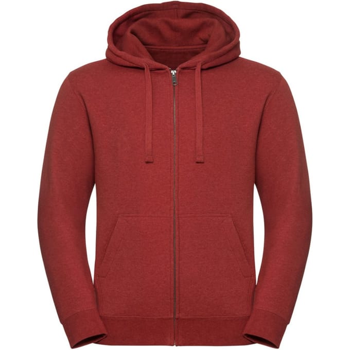 Russell Heren Authentieke Melange Zip Hoodie (Baksteen rood gemêleerd)