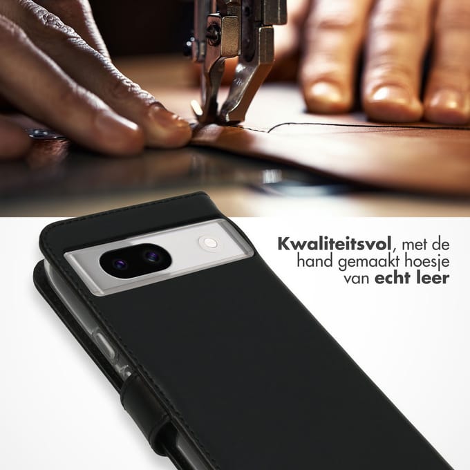 Selencia Hoesje - Geschikt voor Google Pixel 8a - Echt Lederen Bookcase - Zwart