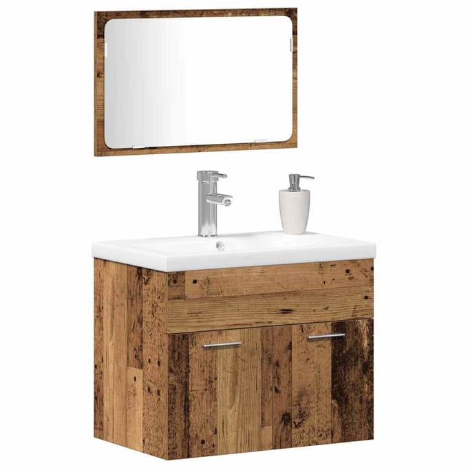 vidaXL - Badkamermeubel - Set - 3 - st - Bruin - Bewerkt - hout