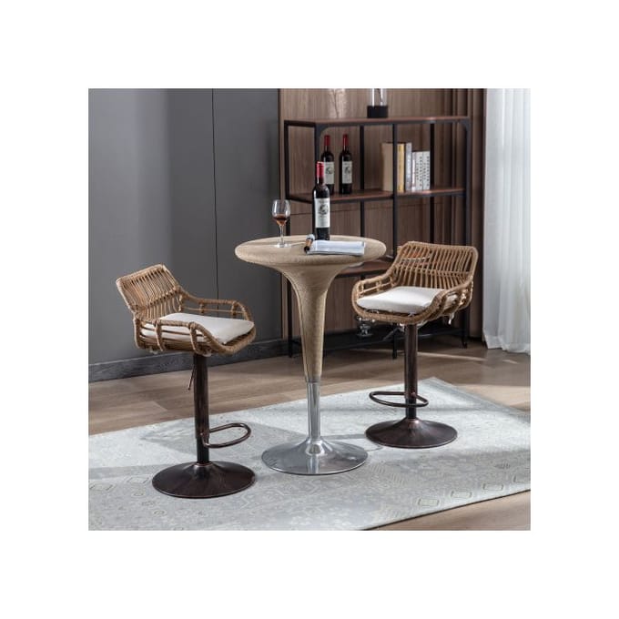 Tabouret de bar - MUVOE - Lot de 2 - Réglable en hauteur - Métal - Beige beige