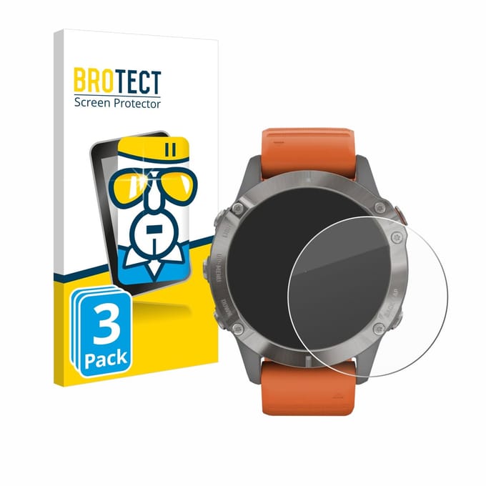 BROTECT - Glas Screenprotector voor Garmin Fenix 6 Pro Solar - Gehard Beschermglas 9H 3 Stuks