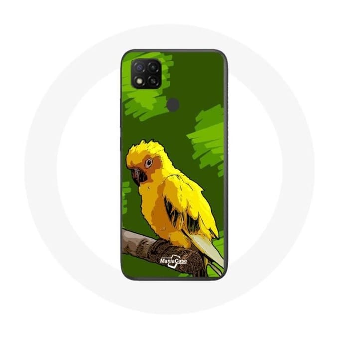 Xiaomi Redmi 9C hoesje Gele parkietvogels Groene achtergrond